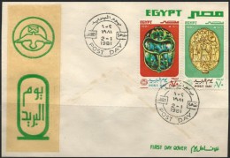 EGYPT 1981 POST DAY FDC FIRST DAY COVER Pharaonic "Ladybug Scarab Emblem - Tutankhamen Collection - Lettres & Documents