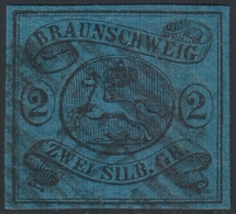 Brunswick 1853 Coat Of Arms 2 Sgr. Mi 7 Black On Blue (o) - Brunswick