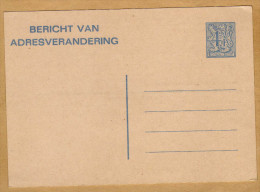 Carte Entier Postal Bericht Van Adresverandering - Adreswijziging