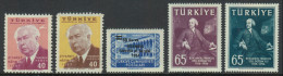 Turkey 1957 Heuss, Stamp Exhibition, Benjamin Franklin. Mi 1516-7, 1530, 1534-5 MNH - Nuovi