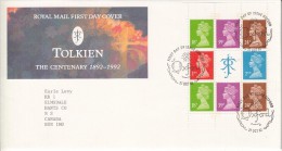 Great Britain FDC Scott #MH187b Booklet Pane Of 8 Machins 1st, 2nd, 18p (2), 24p (2), 39p (2) Plus Label - Tolkien - 1991-2000 Dezimalausgaben