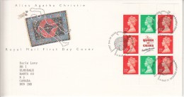 Great Britain FDC Scott #MH147a Booklet Pane Of 8 Machins Plus Label - Agatha Christie - 1991-2000 Dezimalausgaben