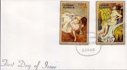 Ajman 1971 Nudes Paintings By Degas Bath  Set On 3 FDC  ART - Ajman