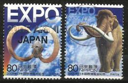 JAPAN 2005 - Mi. 3787-3788 O, EXPO 2005 AICHI | Elephants | Outer Space | Planets | Prehistorical | Mammals - Gebraucht