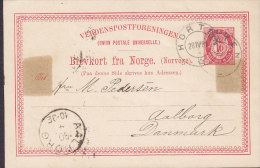 Norway UPU Reichspost Postal Stationery Ganzsache 10 Øre Posthorn HORTEN 1891 AALBORG Denmark (Arr.) (2 Scans) - Postwaardestukken