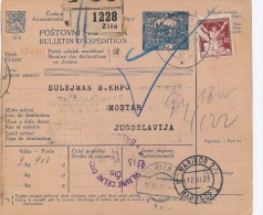 J3656 - Czechoslovakia (1925) Postal Parcel Dispatch Note: Zlin / Breclav / Wien 28 / Maribor 2 / Mostar - Unused Stamps