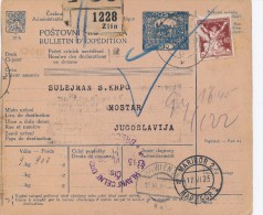 J3656 - Czechoslovakia (1925) Postal Parcel Dispatch Note: Zlin / Breclav / Wien 28 / Maribor 2 / Mostar - Ungebraucht