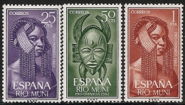 RIO MUNI-1962-ED. 29 A 31 COMPLETA -PRO INFANCIA. PEINADO INDÍGENA Y MASCARA-NUEVO SIN FIJASELLOS-MNH - Rio Muni