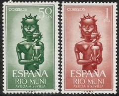 RIO MUNI-1963-ED. 35 A 36 COMPLETA -AYUDA A SEVILLA. ESTATUILLA INDÍGENA DE LA VIRGEN CON EL NIÑO-NUEVO SIN FIJASELLOS - Rio Muni