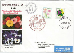 Nouvelle Série De Fleurs 2015, Sur Lettre Adressée En Andorre, Avec Timbre à Date Arrivée Au Recto Enveloppe. - Storia Postale