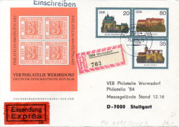(L) DDR Privatganzs.-Umschlag  PU U01/002-b "Burgen Und Schlösser M. ZD Zur Philatelia" TSt 28.9.84 WERMSDORF - Enveloppes Privées - Oblitérées