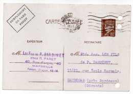 CP Pétain--Type Lemagny 80c Brun-rouge Sur N°CP 383--Complément Taxe Perçu-cachet Mécanique MARSEILLE  Du 29-8-1942----- - Standard Postcards & Stamped On Demand (before 1995)