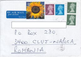 25344- SUNFLOWER, QUEEN ELISABETH 2ND, STAMPS ON COVER, 2000, UK - Cartas & Documentos