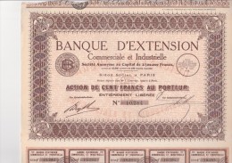 LOT DE 5 ACTIONS DE 100 FRANCS - BANQUE D'EXTENSION COMMERCIALE ET INDUSTRIELLE -1935 - Banco & Caja De Ahorros