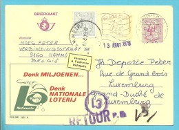 1902 Op Publibel 2605N Met Stempel HAMME (VL) Naar Luxembourg, Stempel RETOUR + Strookje INCONNU - 1951-1975 León Heráldico