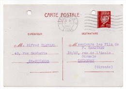 CP Pétain--Type Lemagny 1f20  Brun-rouge Sur CP---cachet Mécanique St ETIENNE RP  Du 3-6-1942---Kirsch - Cartes Postales Types Et TSC (avant 1995)
