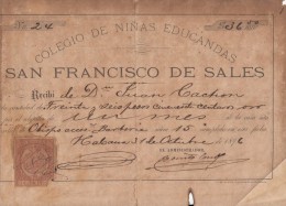 *E646 CUBA SPAIN ESPAÑA OLD INVOICE 1896 \"COLEGIO DE NIÑAS\" CHILDREN SCHOOL. + REVENUE TIMBRE MOVIL 1896 - España