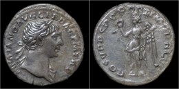 Trajan  AR Denarius Victory Standing Left - The Anthonines (96 AD To 192 AD)