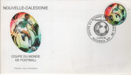 Lettre Football FDC 100F Nouvelle-Calèdonie PJ Coupe Du Monde De Football 98 Nouméa RP 5 JUIN 98 - Briefe U. Dokumente