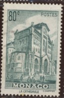 Monaco - Oblitéré - Charnière Y&T N°255 Cathédrale 80c Vert-bleu - Oblitérés