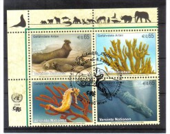 XIO197 UNO WIEN  2008  MICHL 526/29 VIERERBLOCK GEFÄHRTERTE ARTEN  Used/gestempelt - Used Stamps