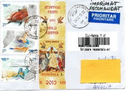 Romania  2015,  Cluj-Napoca 11  Barcoded  Registered Letter To UK. Multiple Franking - Decorative & Interesting - Storia Postale