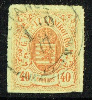 1865  Armoiries 40 Centimes  Rouge-orange   Percé En Lignes Colorées  Yvert 23  Oblitéré - 1859-1880 Armoiries