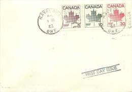 1982   5, 10 And 30  Cents Stylized Maple Leaf From Booklet Sc 940, 944 And 945  Very Rare FDC - 1981-1990
