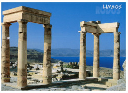 (777) Greece - Rodos Island Temple + Greece Stamp At Back Of Card - Kaapverdische Eilanden