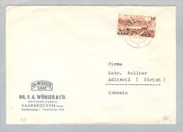 DE Saarland 1951-08-12 Brief EF Mi#285 Nach Adliswil CH - Lettres & Documents