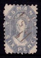 Tasmania 1864 - 1869 6d Grey-Violet P10 Double-Lined Numeral Used - Gebraucht