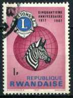 Rwanda 1967 Mi 245 Plains Zebra (Equus Quagga) In Front Of World Globe | LIONS Emblem - Usados