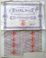 France, 1907, Cinema-Halls - Vintage Bond Certificate & Coupons, 100 Francs - A - C