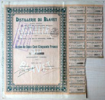 France, 1926, Distillerie Du Blavet - Bond Certificate & Coupons, 250 Francs - D - F