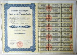 France, 1930, Secteurs Electriques Nord & Pas-de-Calais - Bond Certificate & Coupons, 100 Francs - S - V