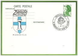Carte Postale Entier Postal Obl 1987 2° FESTIVAL MEDITERRANEEN D'ECHECS MARSEILLE Jeux - Chess