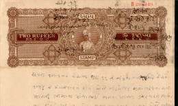 India Fiscal Rajpipla State 2 Rs. King Vijaysinhji Portrait Type 20 KM 208 Stamp Paper # 10742O Court Fee Revenue - Rajpeepla