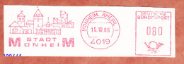 Briefstueck, Absenderfreistempel, Stadt Monheim, 80 Pfg, 1986 (78795) - Brieven En Documenten