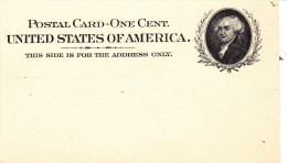 Etats Unis, Entier Postal Carte 1 Cent Noir, John Adams - Sonstige & Ohne Zuordnung