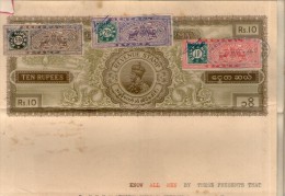 Burma KGV Rs.10 Stamp Paper India Princely State PUDUKKOTTAI Type 20 X3 General Stamp On Combination Document Extremely - Bamra