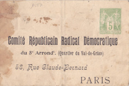 15231# SAGE ENTIER POSTAL REPIQUE COMITE REPUBLICAIN RADICAL DEMOCRATIQUE PARIS ENVELOPPE NEUVE PLIS ET TACHES - Buste Ristampe (ante 1955)