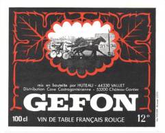 Etiquette  De Vin De Table - Gefon - Huteau à Vallet (44) Et Cave Gatrogontérienne Chateau Gontier (53) - Cheval, Course - Cavalli