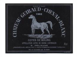 Etiquette De Vin Côtes De Bourg  -   Chateau Guiraud   Cheval Blanc  -  1982 - Paarden