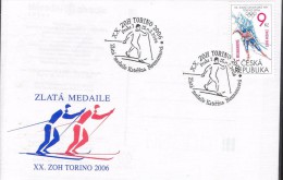 Czech Republic 2006 - Gold Medail K. Neumannova - Special Cancellation In Special Cover, Stamp With Additional Printing - Hiver 2006: Torino