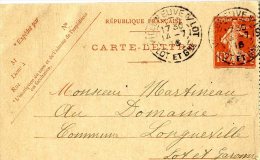 ENVELOPPE ENTIER POSTAL SEMEUSE 10 C  -  CACHET VILLENEUVE SUR LOT  1916 - Letter Cards