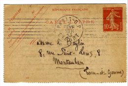 CARTE LETTRE  ENTIER POSTAL SEMEUSE 10 C  -  CACHET PARIS RP   1913 - Letter Cards