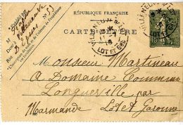 CARTE LETTRE  ENTIER POSTAL SEMEUSE LIGNEE 15 C  -  CACHET VILLENEUVE SUR LOT 1918 - Letter Cards