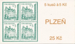 Czech Rep. / Stamps Booklet (1993) 0015 ZS 1 City Plzen (Plague Column; Town Hall; Tramway; Coat Of Arms) (J3706) - Tram