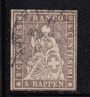 Switzerland Used Scott #36 5r Helvetia, Brown, Green Thread - Oblitérés