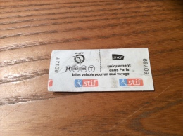 Ticket De Transport (métro, Bus, Train, Tramway) Stif PARIS(75) "Uniquement Dans Paris" - Europa